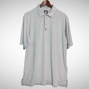 Footjoy Shirt Mens Large Short Sleeve Golf Polo White Blue Stripe Pre Owned